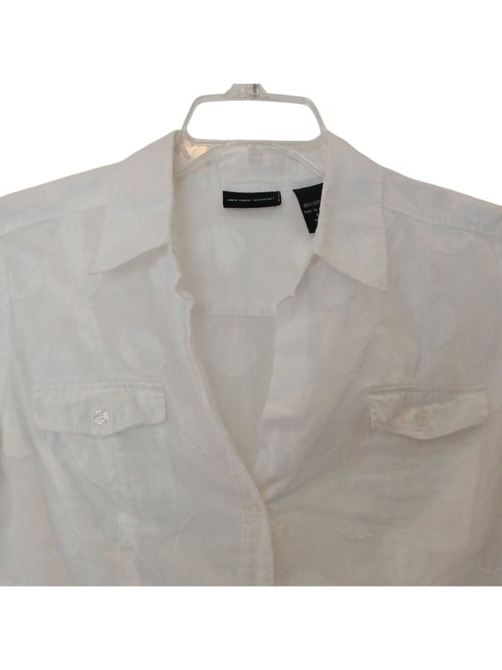 New York & Co Womens M White Textured Button Shirt 100% Cotton 3/4 Sleeve #D-30 - Picture 7 of 8